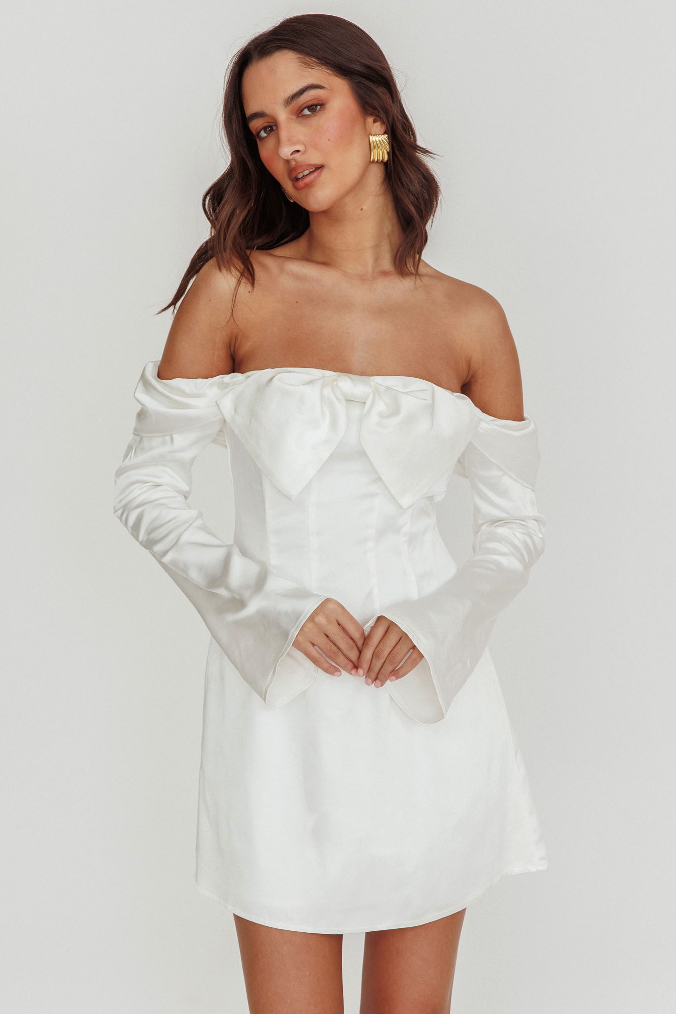 Off Shoulder Front Bow Mini Dress