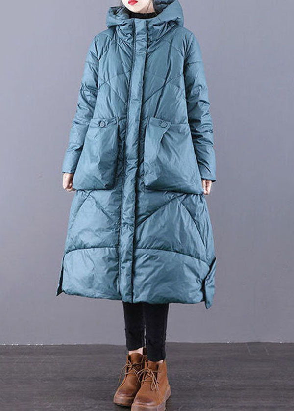 Beautiful Blue Hooded Zippered Oversized Thick Duck Down Puffers Jackets Winter