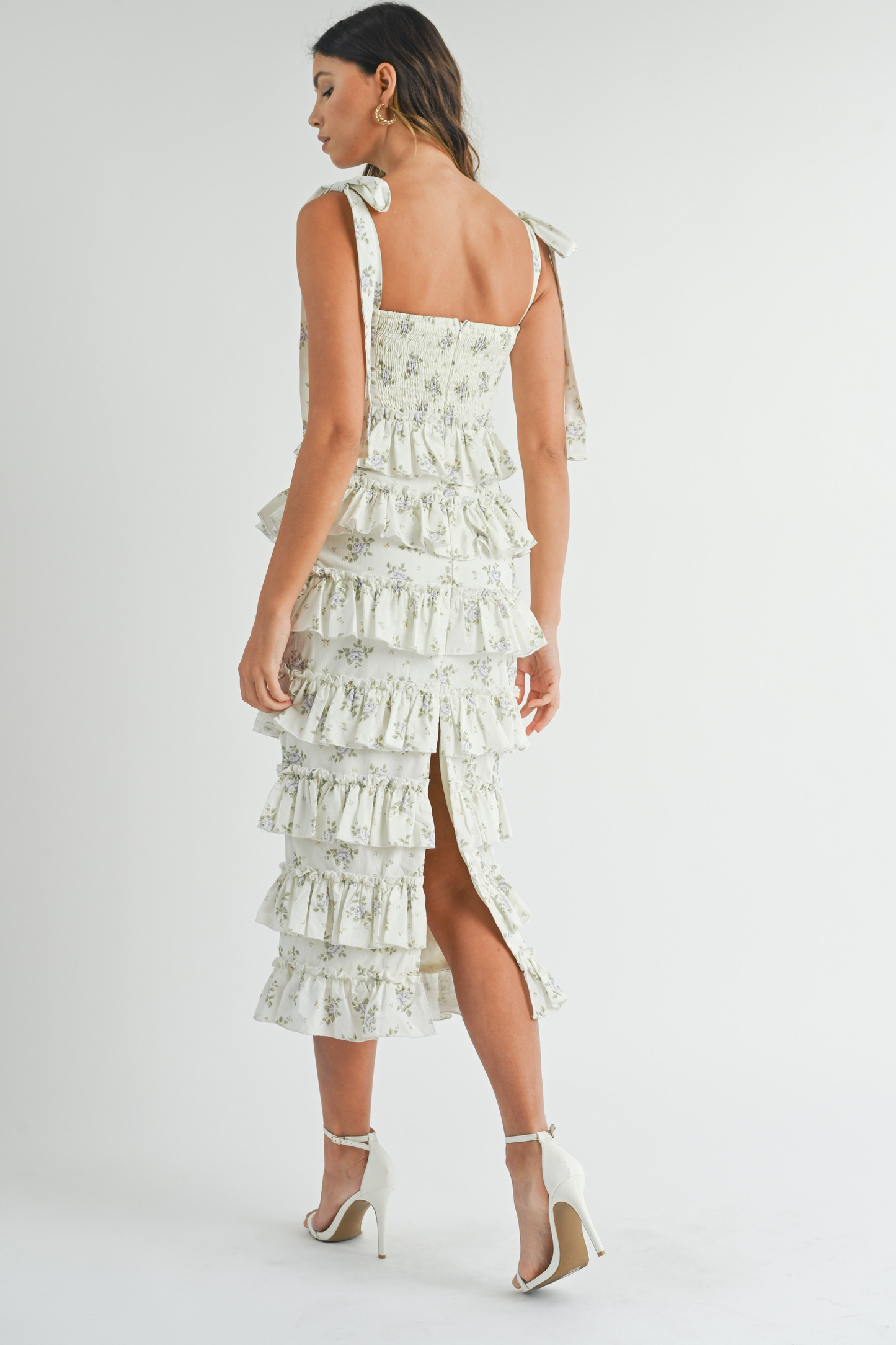 Elisa Ruffle Tiered Bustier Midi Dress