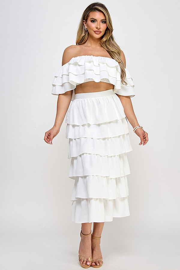 Dakota Ruffle Top with Tiered Midi Skirt Set