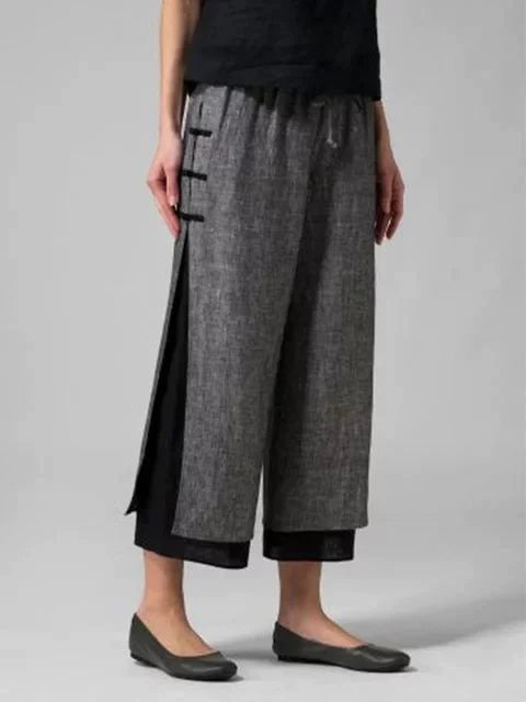 Cotton Linen Colorblock Ankle Pants