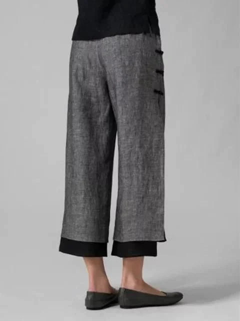 Cotton Linen Colorblock Ankle Pants