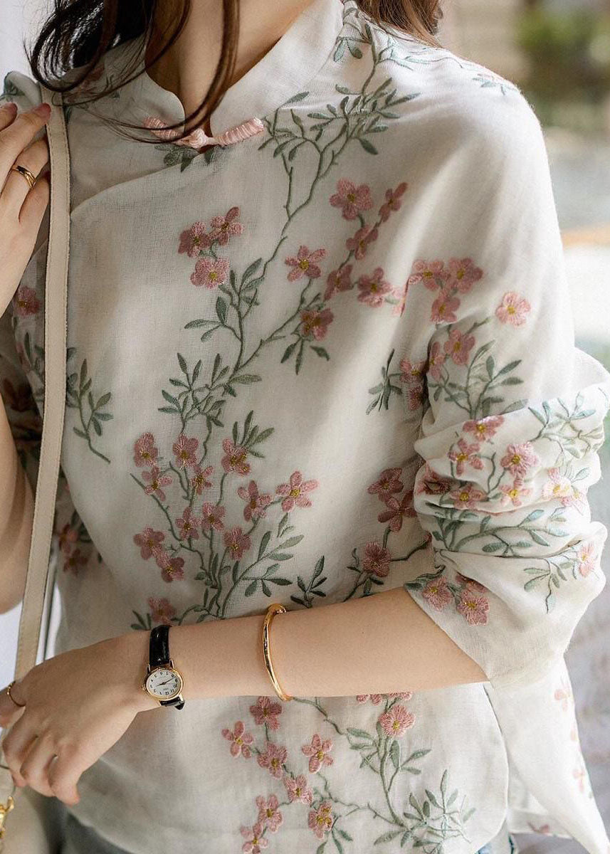 Unique Beige Print Linen Blouses