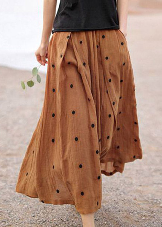 Retro Coffee Dot Print Pockets Linen Skirt Summer