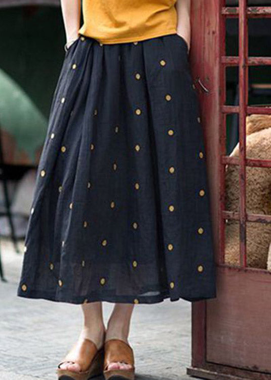 Retro Coffee Dot Print Pockets Linen Skirt Summer