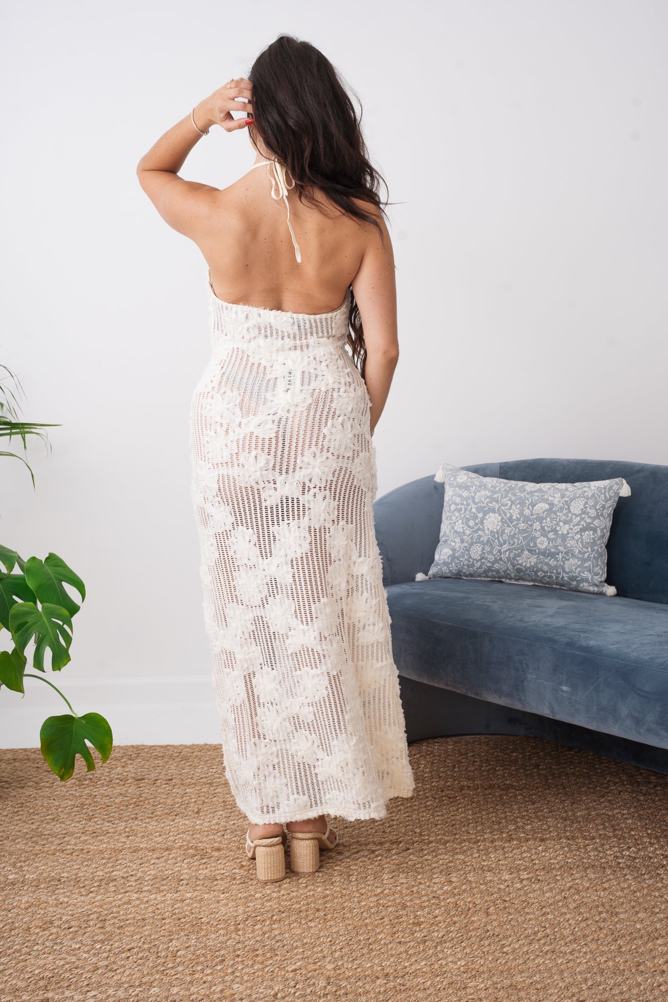 Cici Crochet Floral Halter Maxi Dress