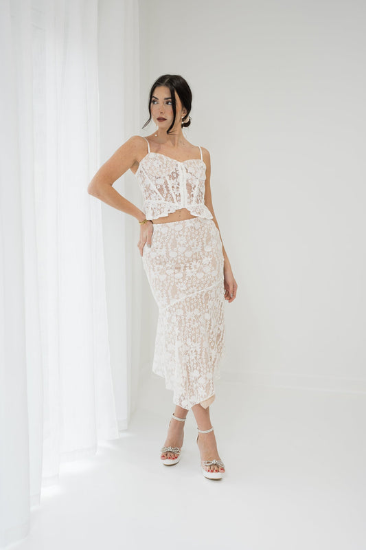 Lace Corset Top and Maxi Skirt Set