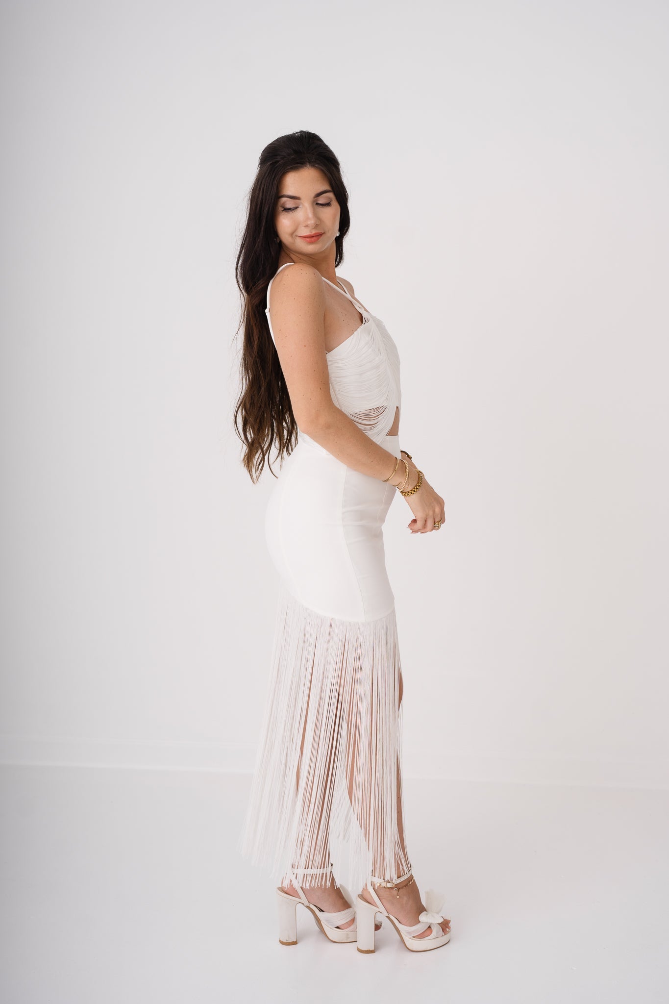 Edith Fringe Halter Crop Top and Asymmetrical Fringe Skirt