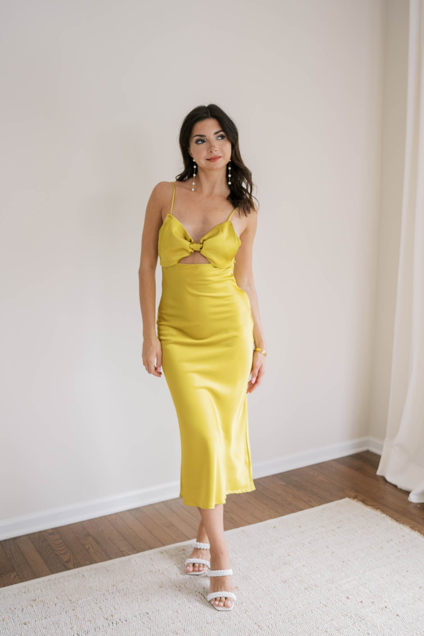 Satin Bow Front Midi Dress