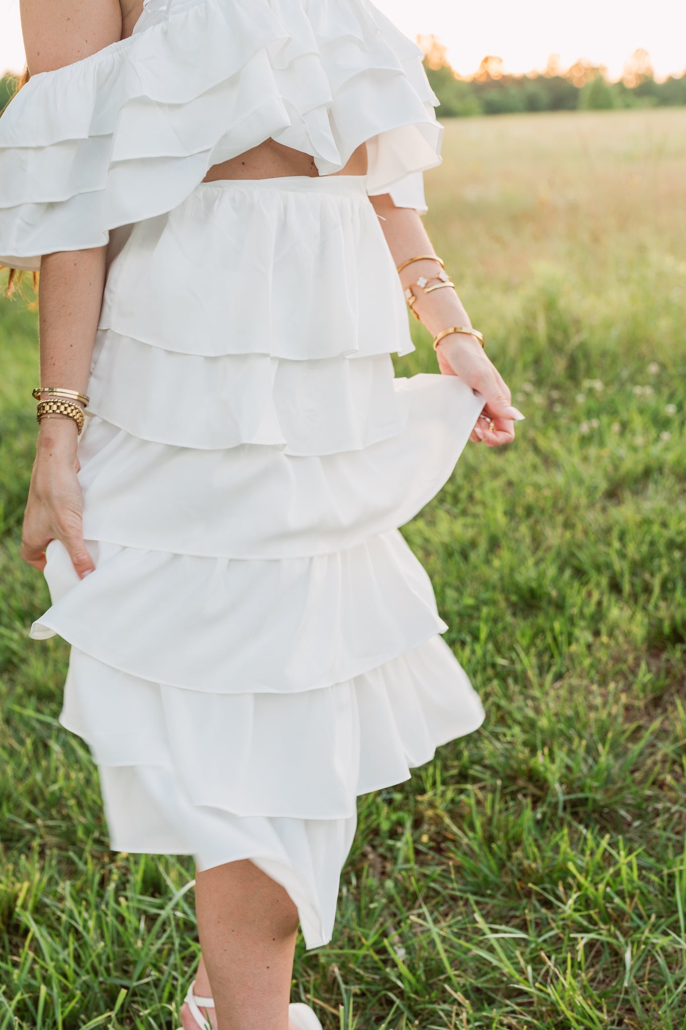 Dakota Ruffle Top with Tiered Midi Skirt Set